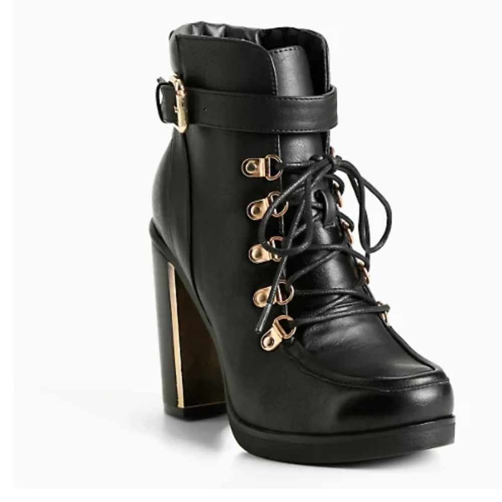Torrid - Black Lace-Up Combat Metal Heel Boots 9W
